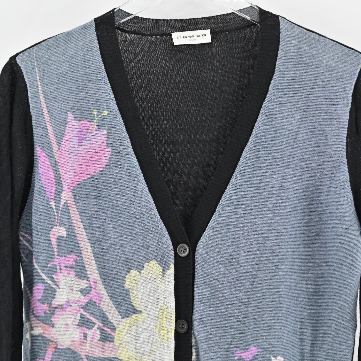 DRIES VAN NOTEN Sweater Womens Size S Floral Knit Cardigan Silk Wool Linen Blend