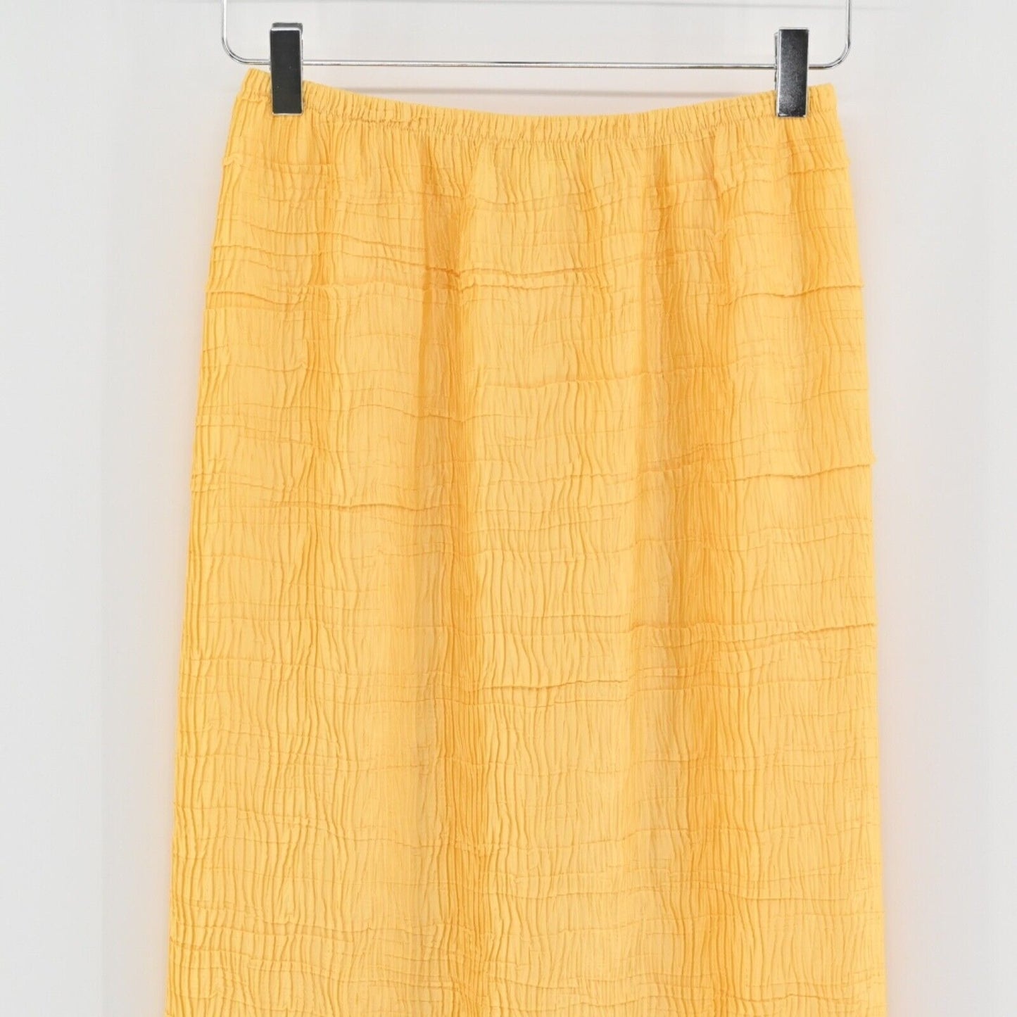 VTG 00s Y2k ESCADA Maxi Skirt Womens Size 34 Satin Crinkle Yellow Elastic Waist