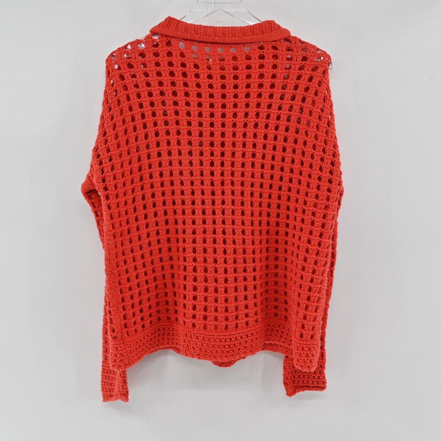 FREE PEOPLE Sweater Womens Size S Red Open Knit Long Sleeve Roll Neck Top Boxy