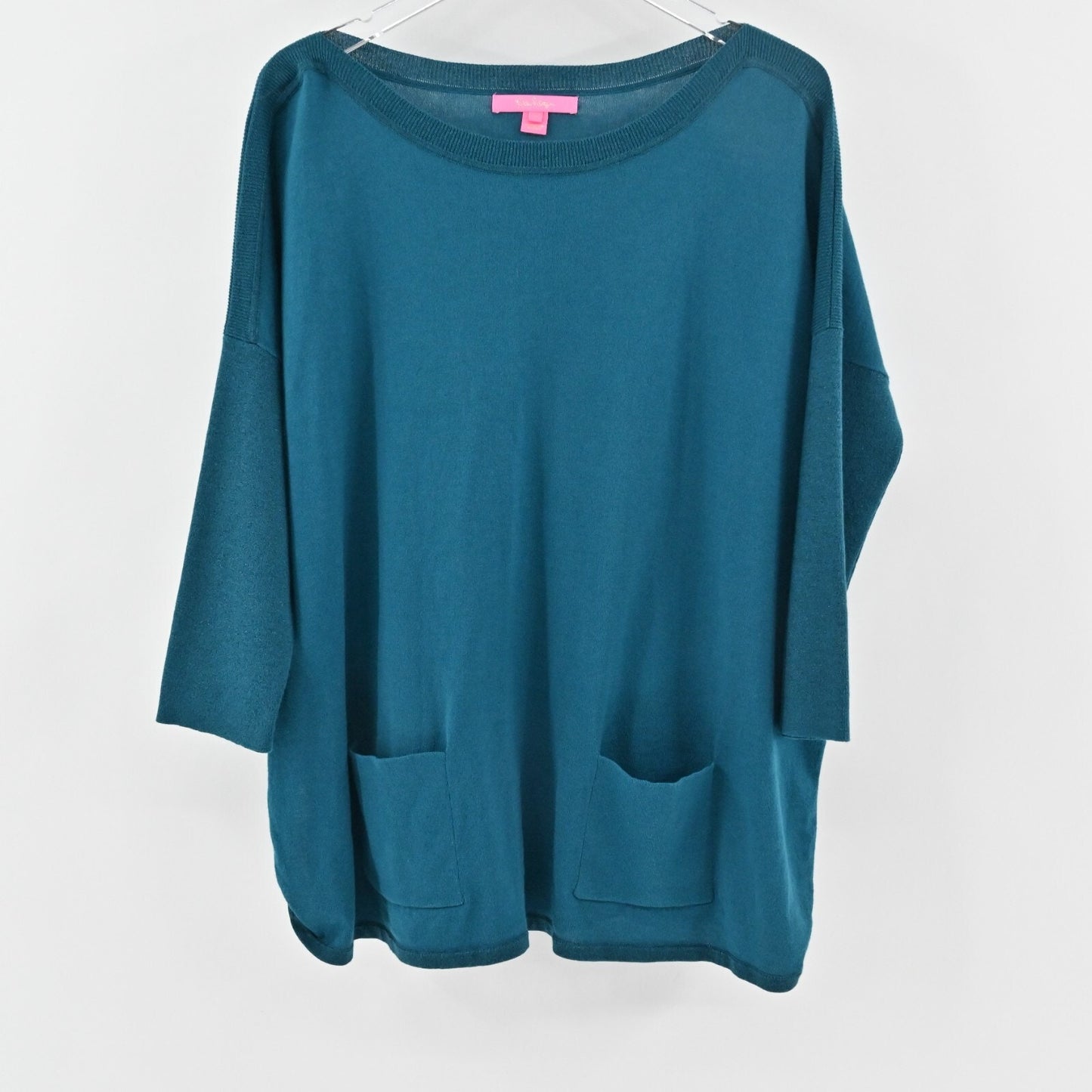 LILLY PULITZER Womens Cobo Boatneck Inky Sweater Size M Tidal Blue Metallic Knit