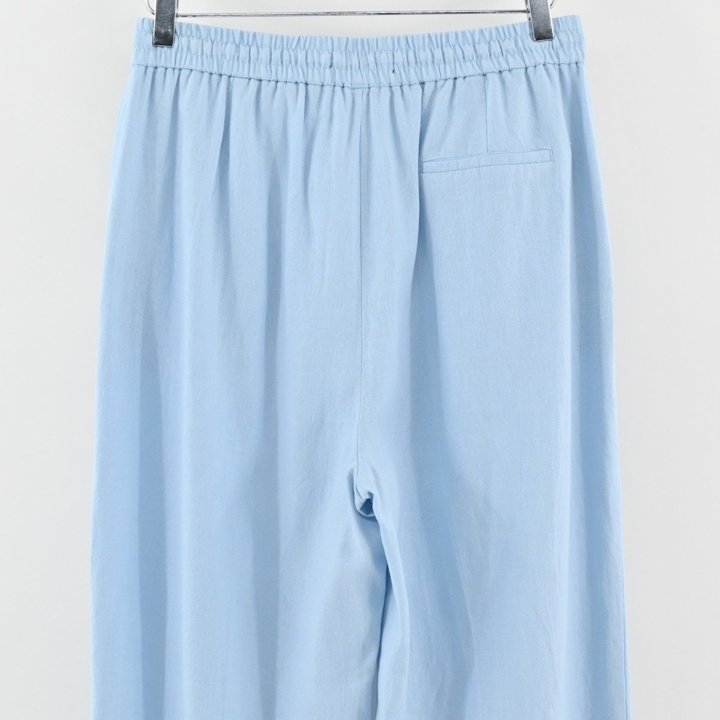 Zara Womens Blue Wide Leg Pants Size L Drawstring Waist High Rise Linen Blend