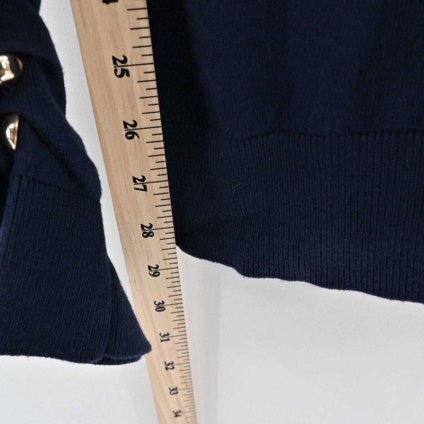 BOSTON PROPER Sweater Womens Size M Navy VNeck Ruched Studded Long Sleeve Knit