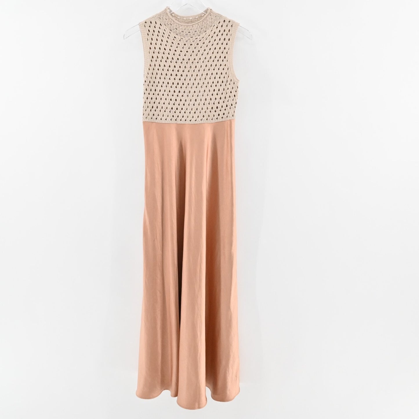 ANTHROPOLOGIE Maxi Dress Size XS Crochet Satin Mare Mare Mock Neck Sleeveless
