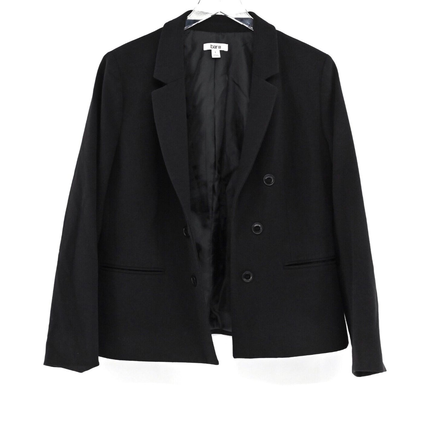 BAR III Blazer Womens Size Large Black Faux Double Breasted Open Stretch Career