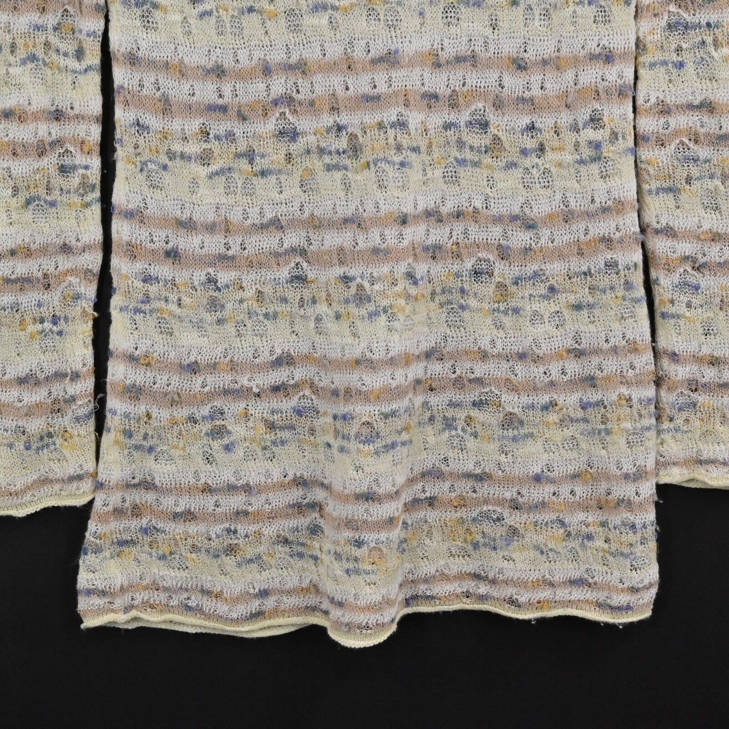 ANTHROPOLOGIE Sweater Womens Size S Cream Stripe Linen Open Knit Scoop Neck MOTH