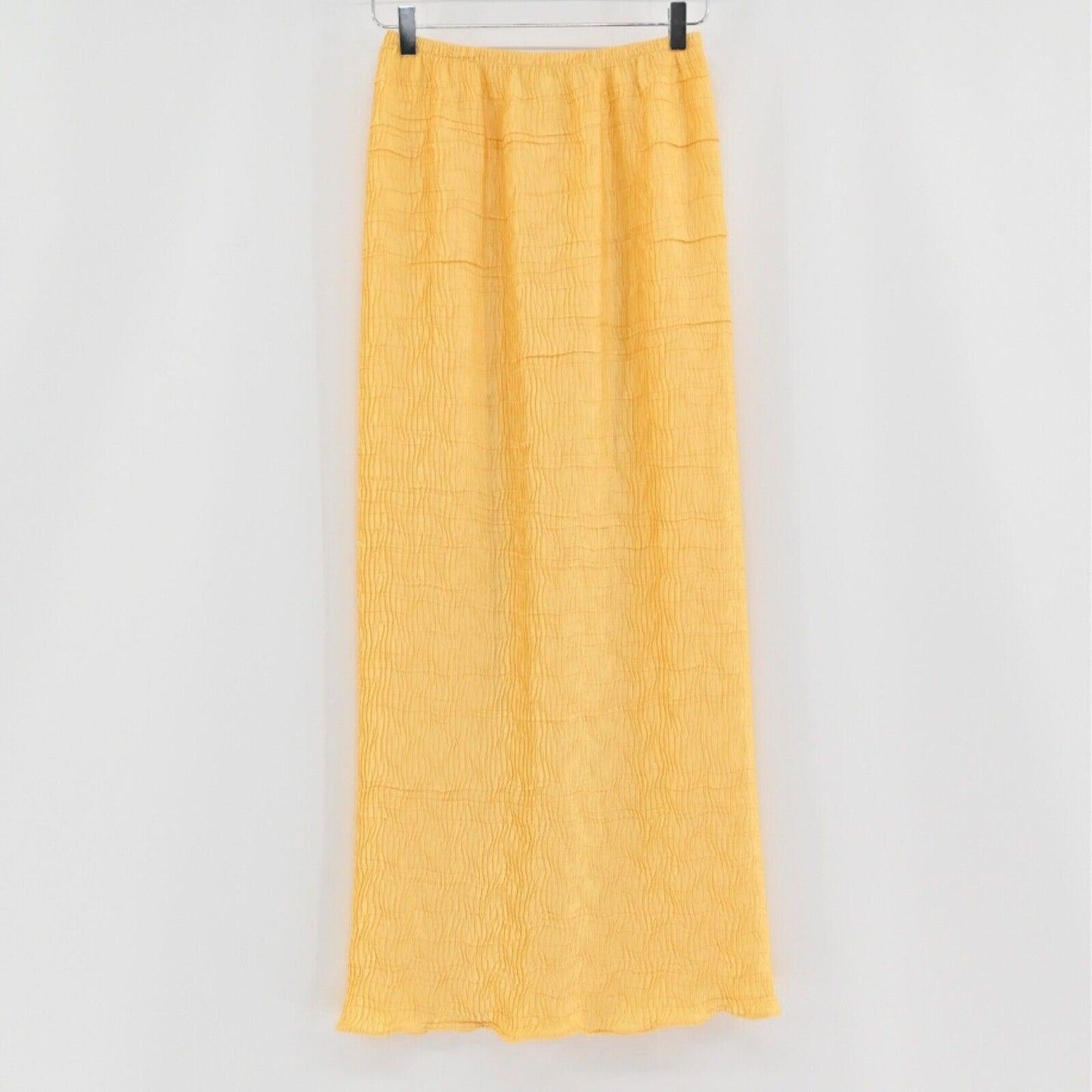 VTG 00s Y2k ESCADA Maxi Skirt Womens Size 34 Satin Crinkle Yellow Elastic Waist