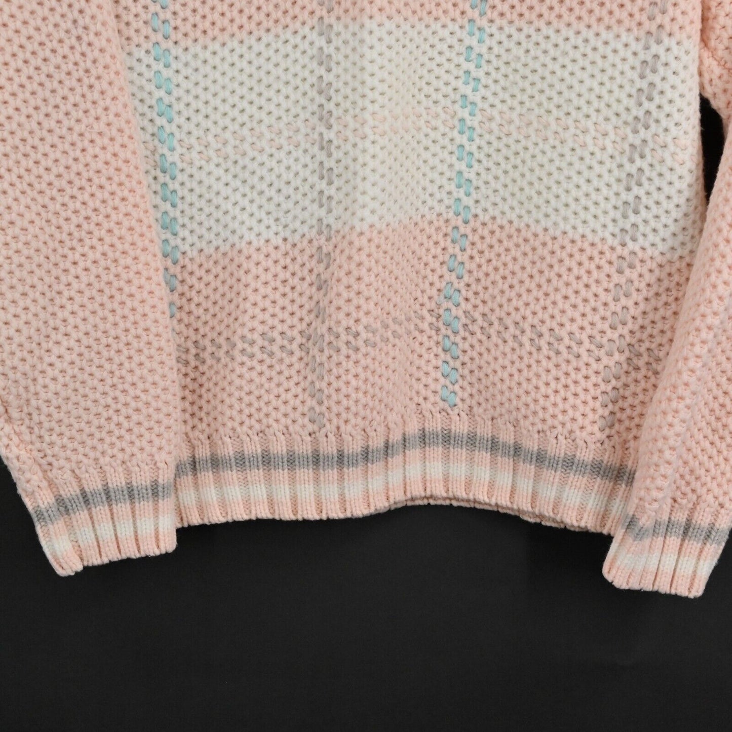 Vtg Pastel Sweater Size M Fairy Kei Plaid Chunky Knit Mock Neck Kawaii Cute Goth