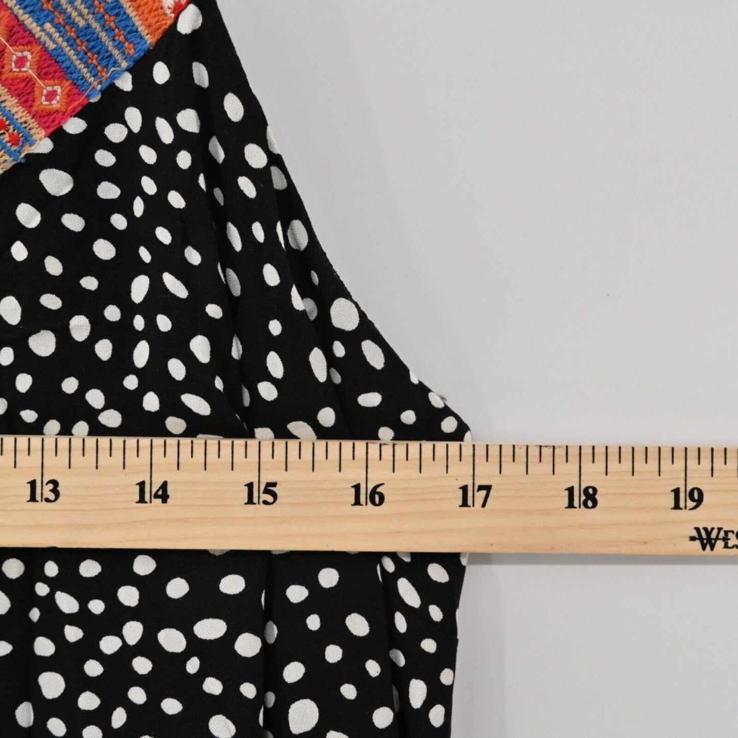 SAVANNA JANE Dress Womens Sz S Black Polka Dot Boho Embroidered Vneck Maxi Tank