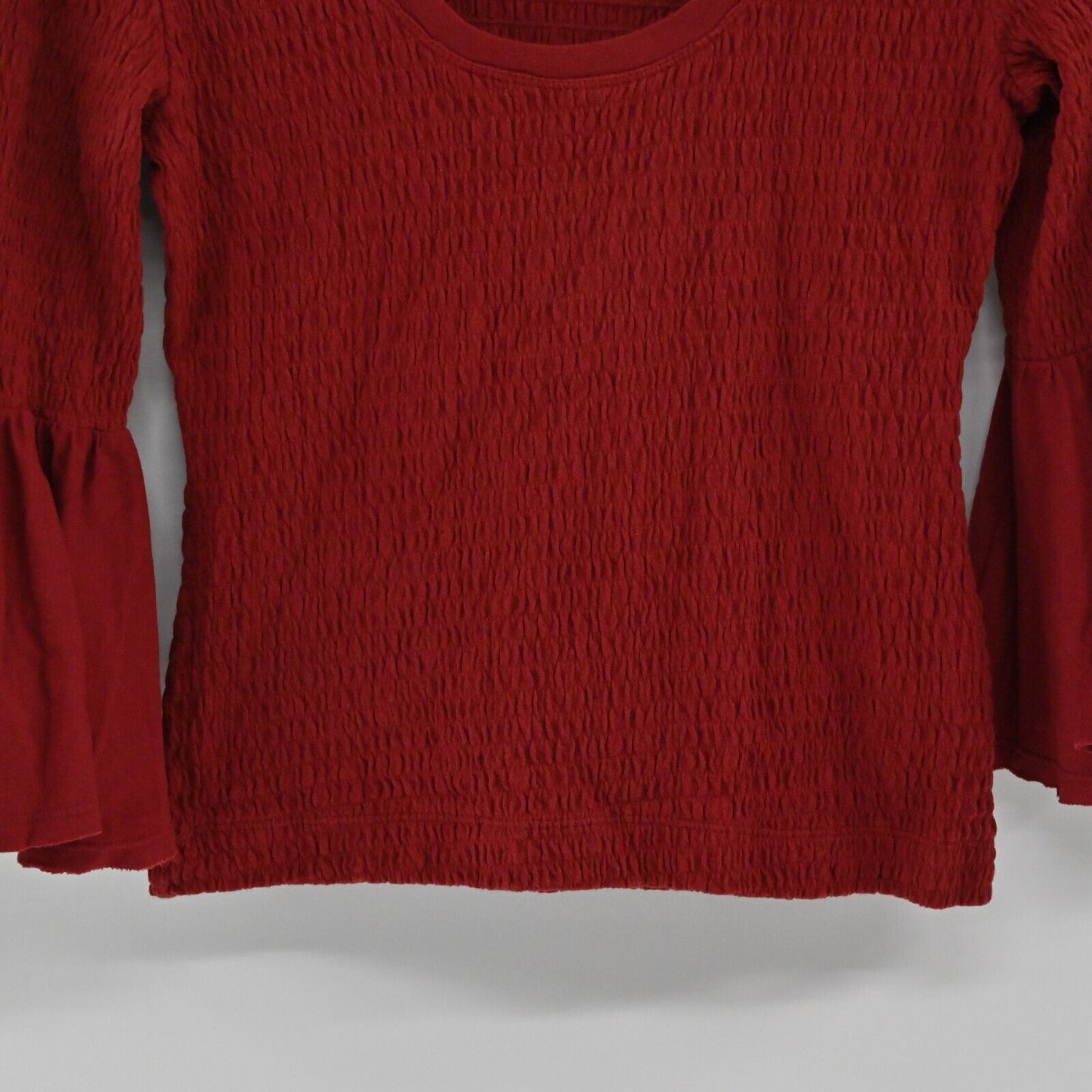 ANTHROPOLOGIE Top Womens Size S Smocked Bell Sleeve Scoop Neck Stretch Blouse