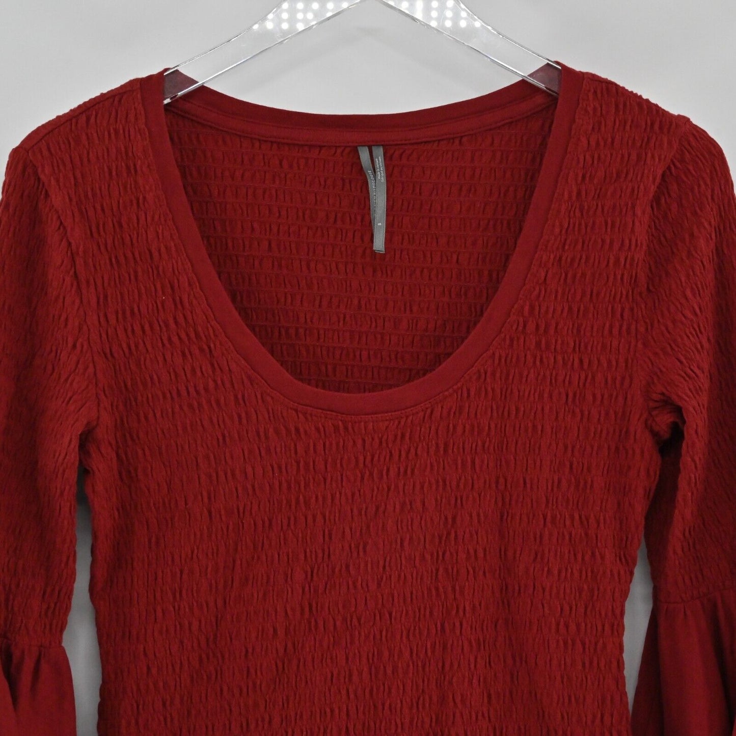 ANTHROPOLOGIE Top Womens Size S Smocked Bell Sleeve Scoop Neck Stretch Blouse