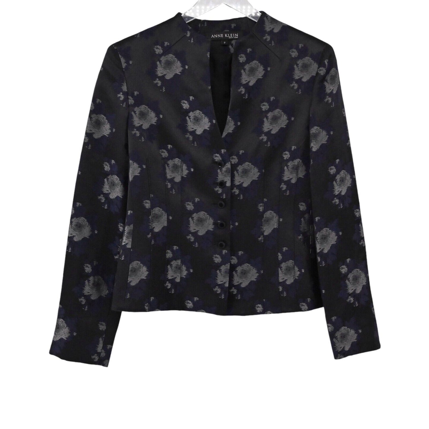 ANNE KLEIN Jacket Womens Sz 2 Floral Long Sleeve Button Front Topcoat Silk Wool