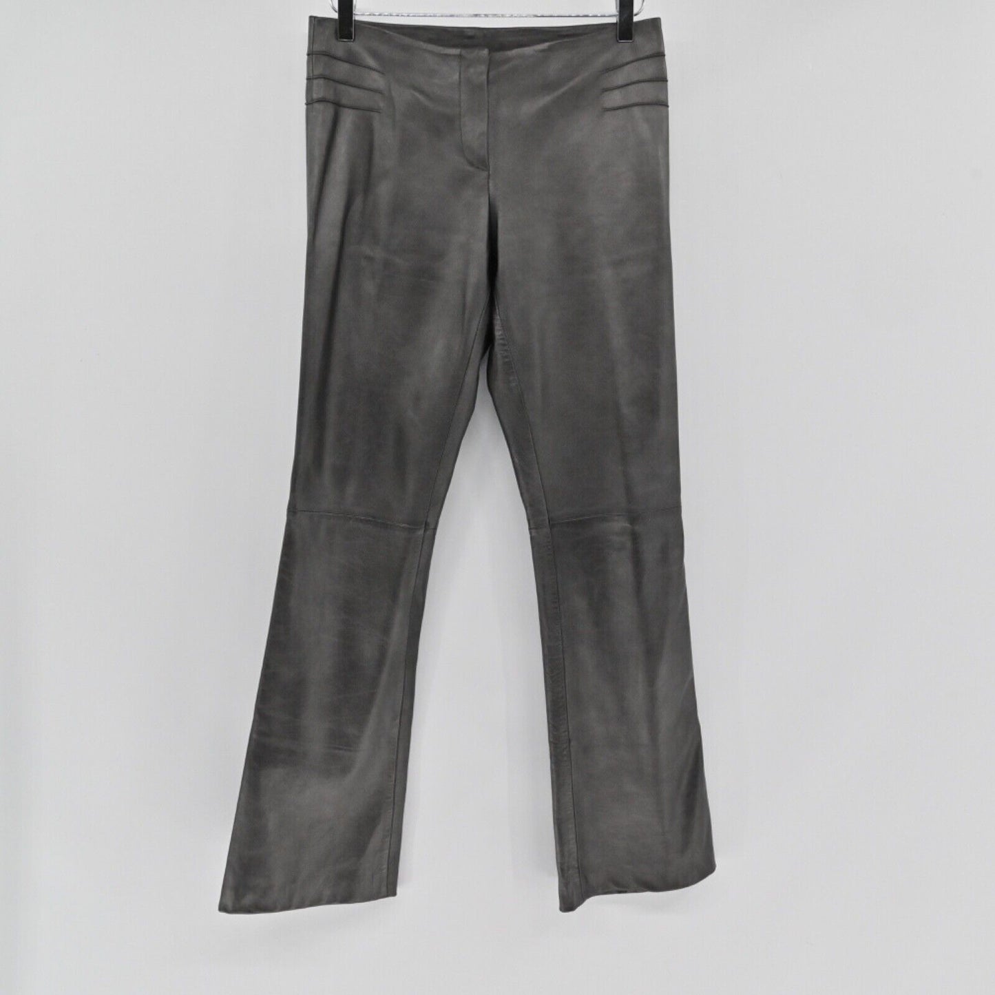 Vtg CACHE Pants Womens Size 4 Gray 100% Lamb Leather Mid Rise Bootcut Retro 00s