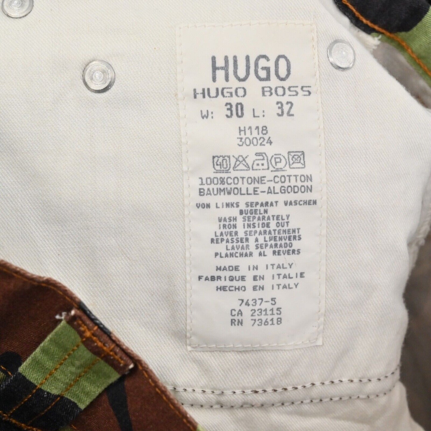 Vtg HUGO BOSS Pants Mens Sz 30/32 Camouflage Straight Leg 100% Cotton Retro Y2k