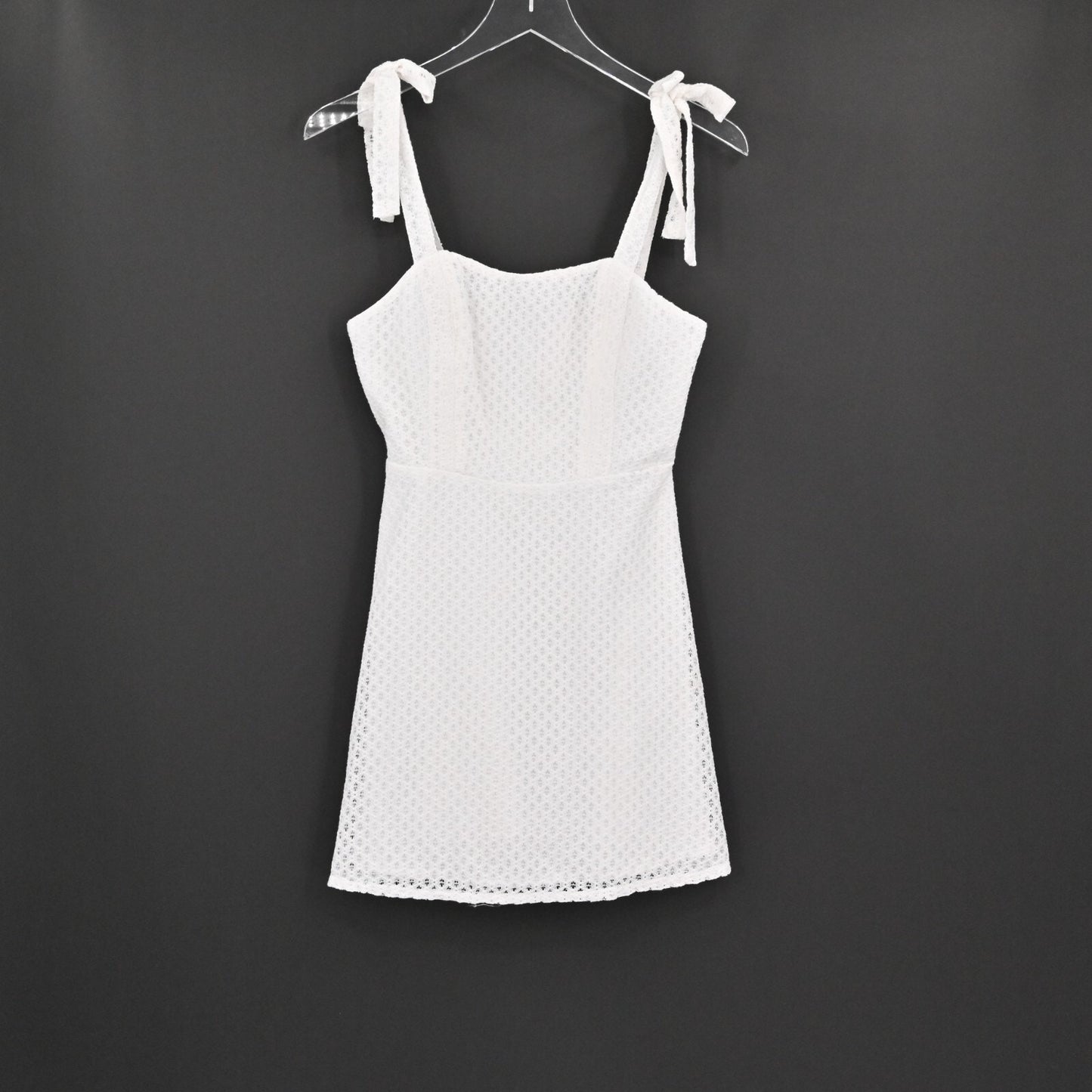 BCBGENERATION Dress Size 0 White Eyelet Cotton Skater Tie Shoulders Bridal NEW