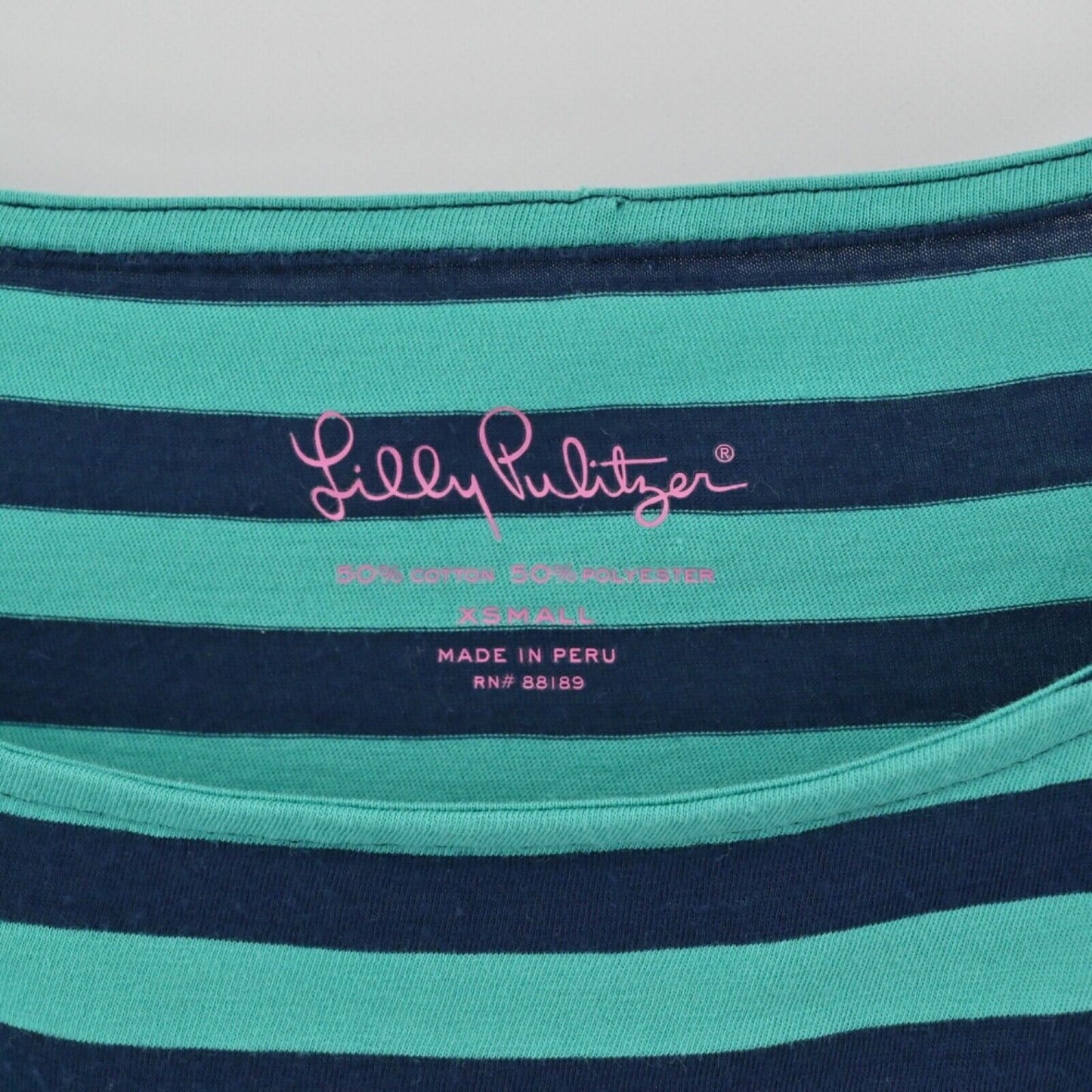 LILLY PULITZER Dress Womens Sz XS Blue Stripe Cassie Boat Neck 3/4 Sleeve Cotton