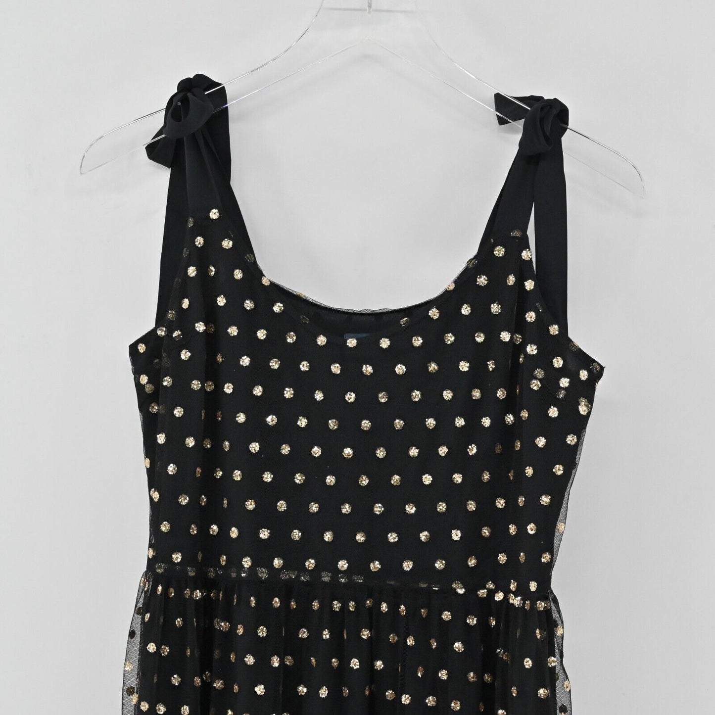 MODCLOTH Dress Womens Size L Another Brilliant Polka Dot Black Gold Tie Shoulder