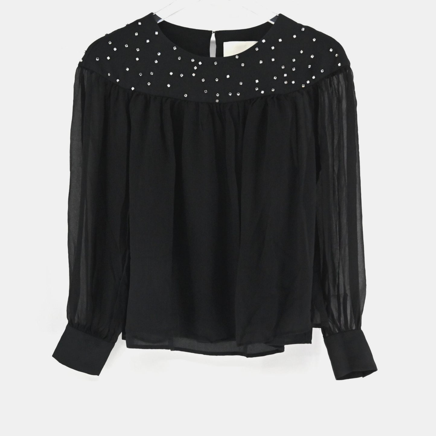 PHILLIP LIM Womens Silk Top Size 6 Black Rhinestone Balloon Sleeve Glam Holiday