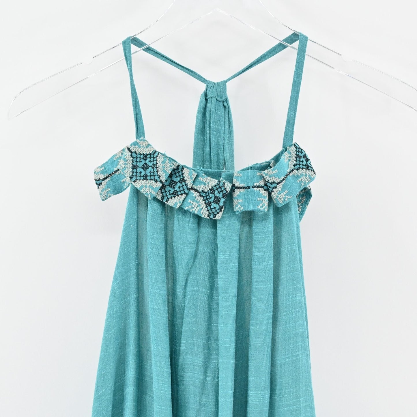 KAREN ZAMBOS Dress Size M Blue Sleeveless Embroidered Detail Open Back Relaxed