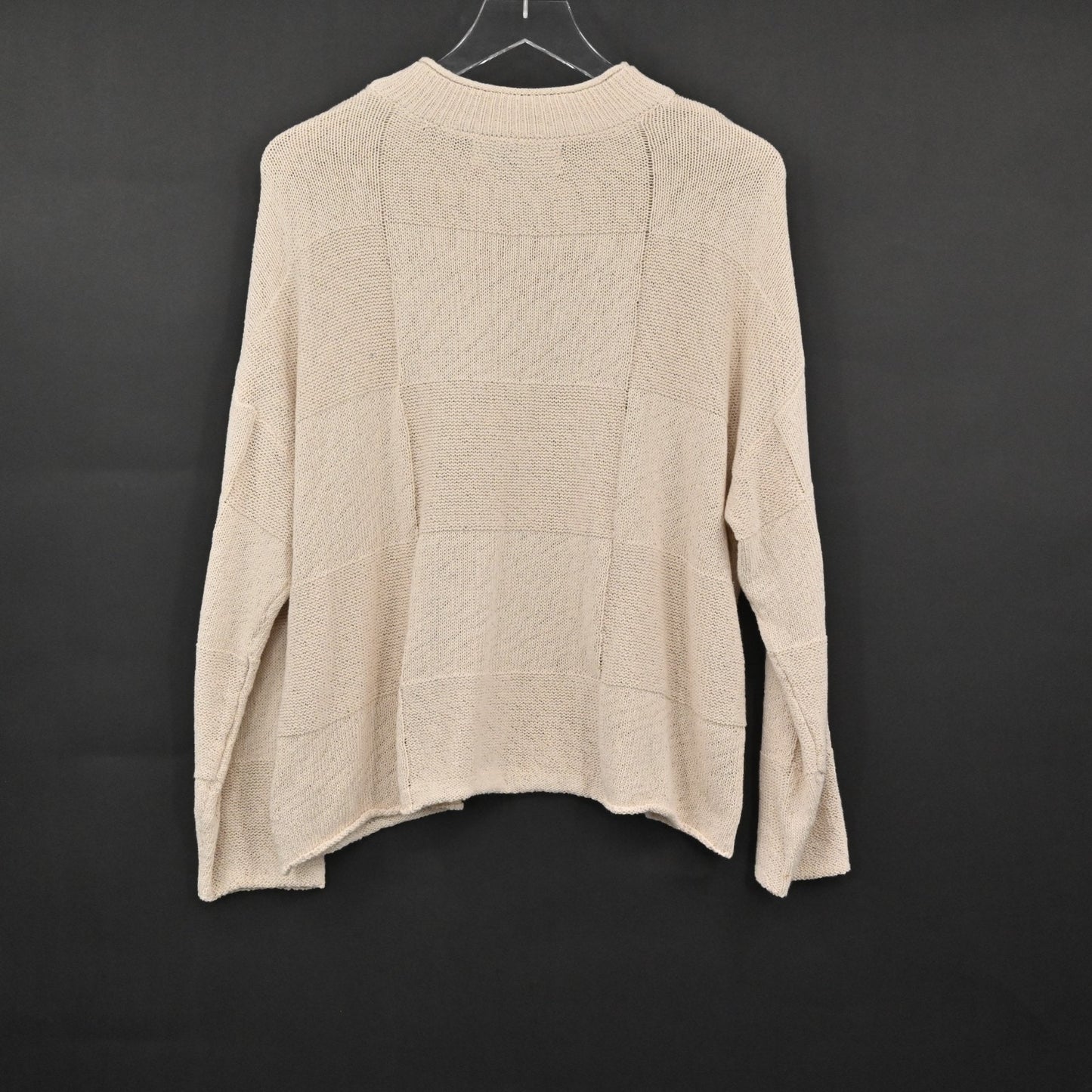 Free People Womens Checkered Knit Sweater Top Size S FP Beach Oversized Tan