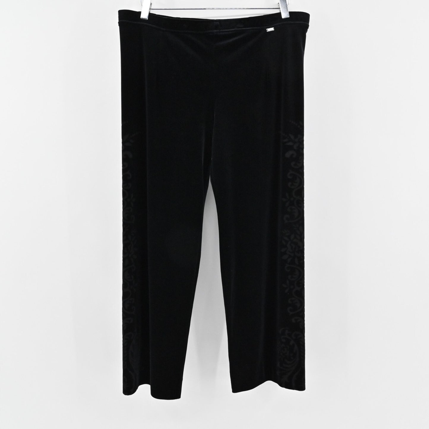 ST JOHN Pants Womens Sz S Sport Pull On Black Wide Leg Velvet Burnout Side Print
