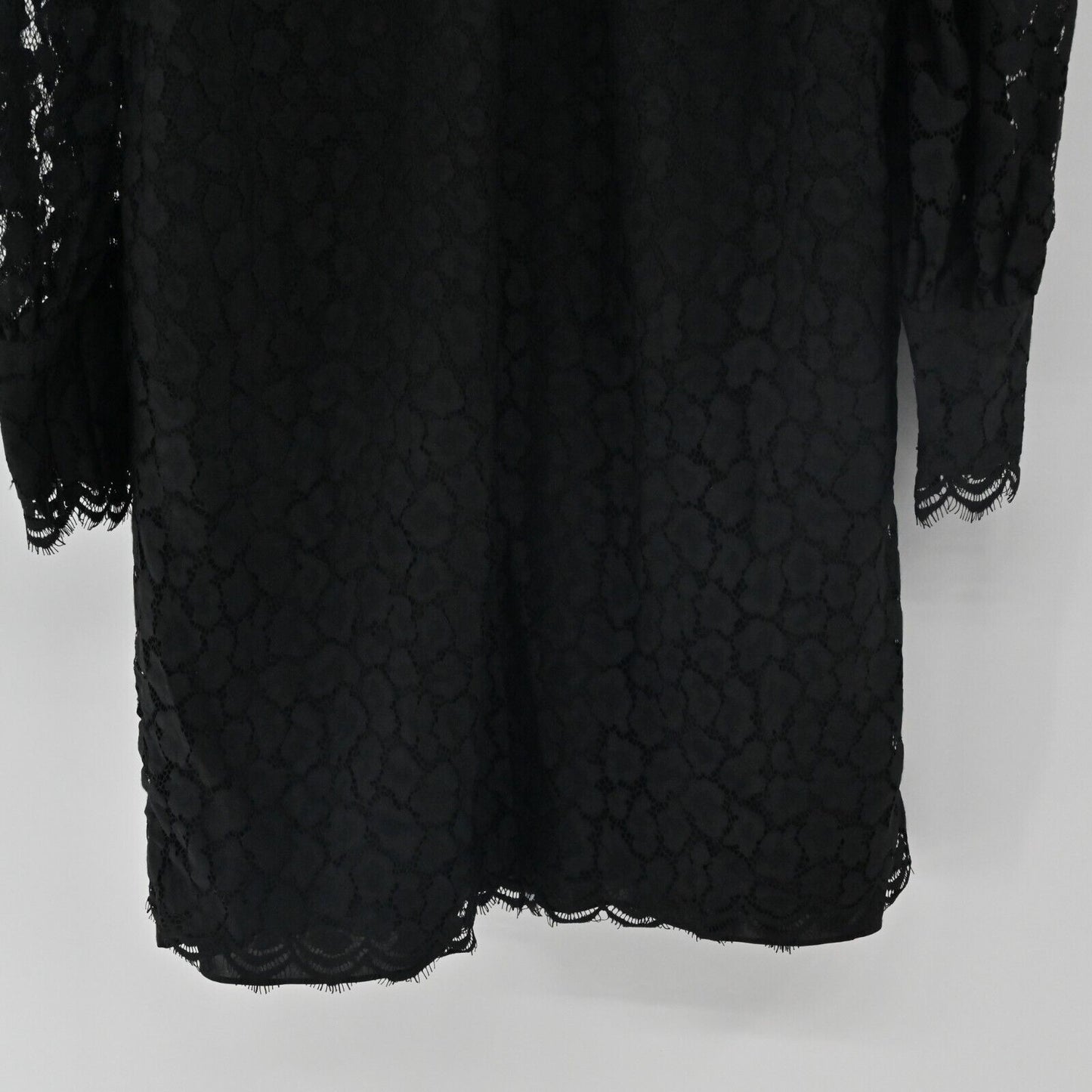 WHISTLES Dress Womens Sz 12 Black Animal Lace Tie Detail Sheer Puff Sleeve Shift