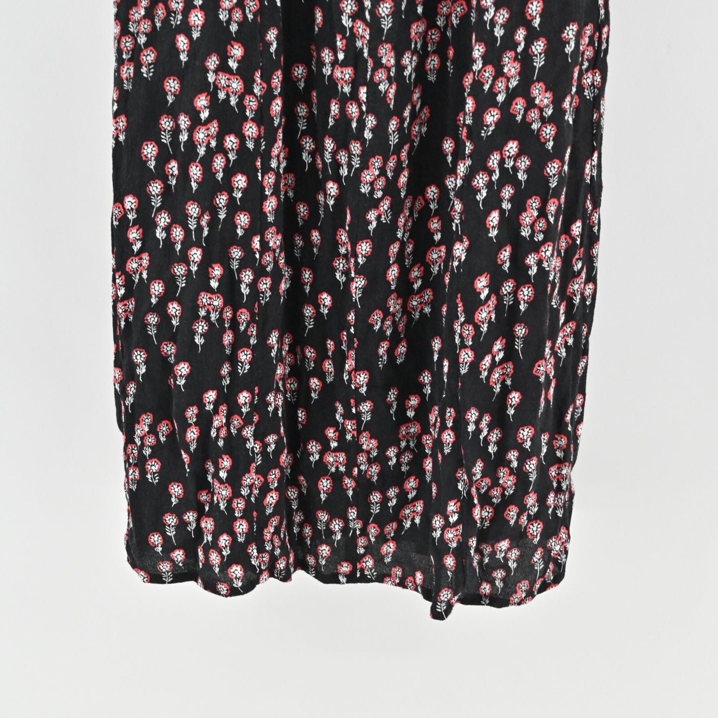 FREE PEOPLE Corrie Dress Size L Floral Printed Midi Side Slit Black Boho ALine