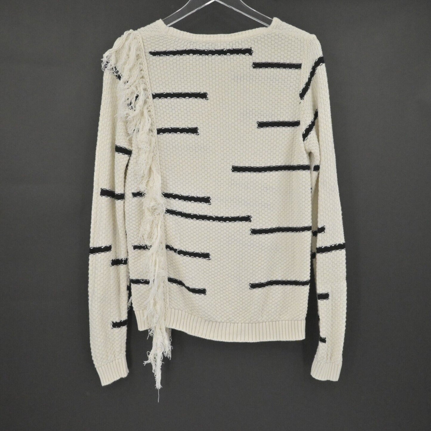 LUCKY BRAND Sweater Womens Sz Medium Fringe Pullover Long Sleeve Stripe Natural