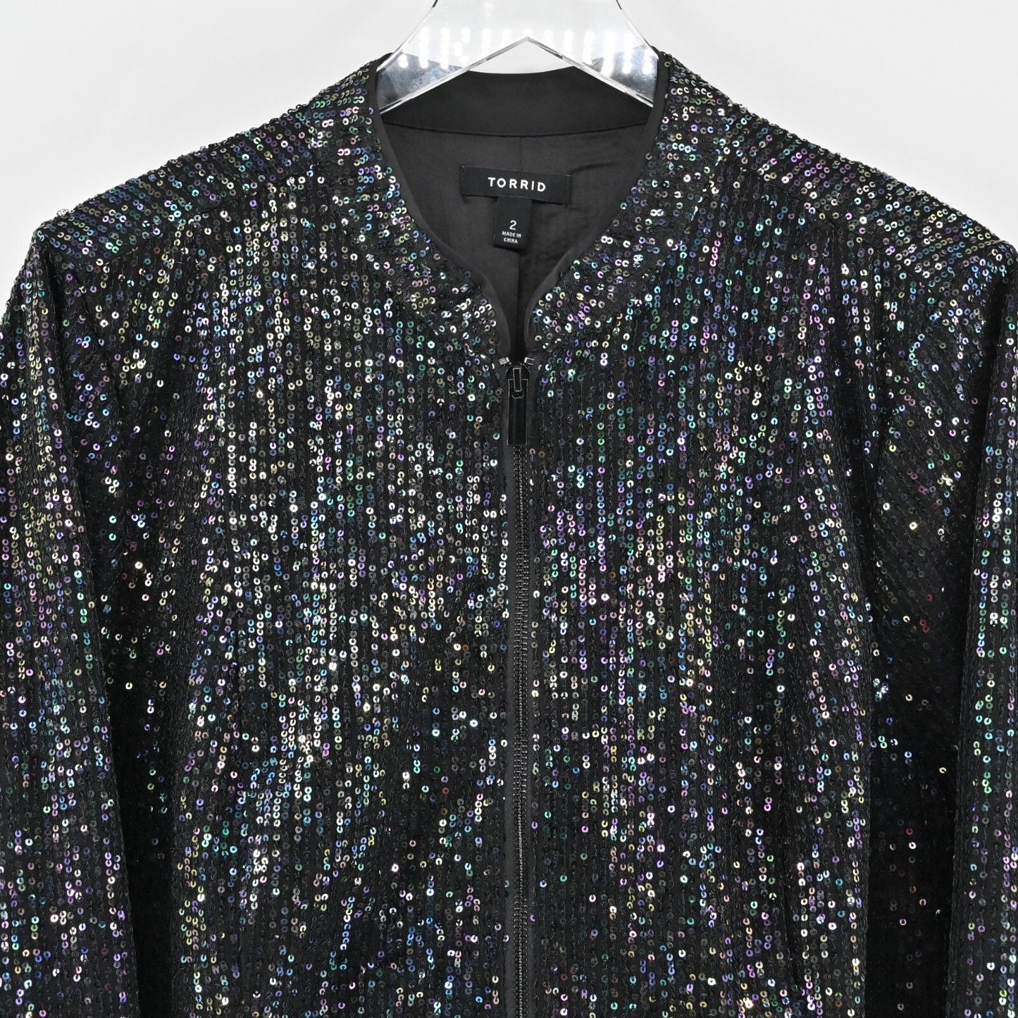 TORRID Sequin Moto Jacket Plus Size 2X Black Evening Bomber Womens Zip Front
