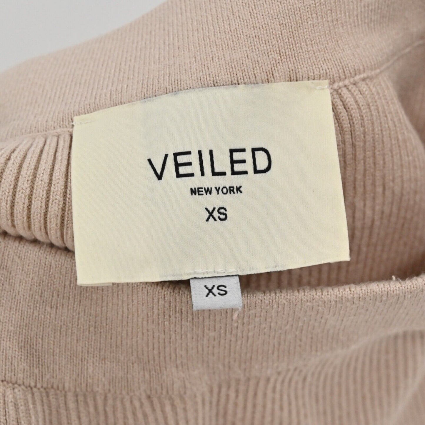VEILED Pants Womens Size XS Beige Remy Ribbed Knit Elastic High Rise Wide Leg