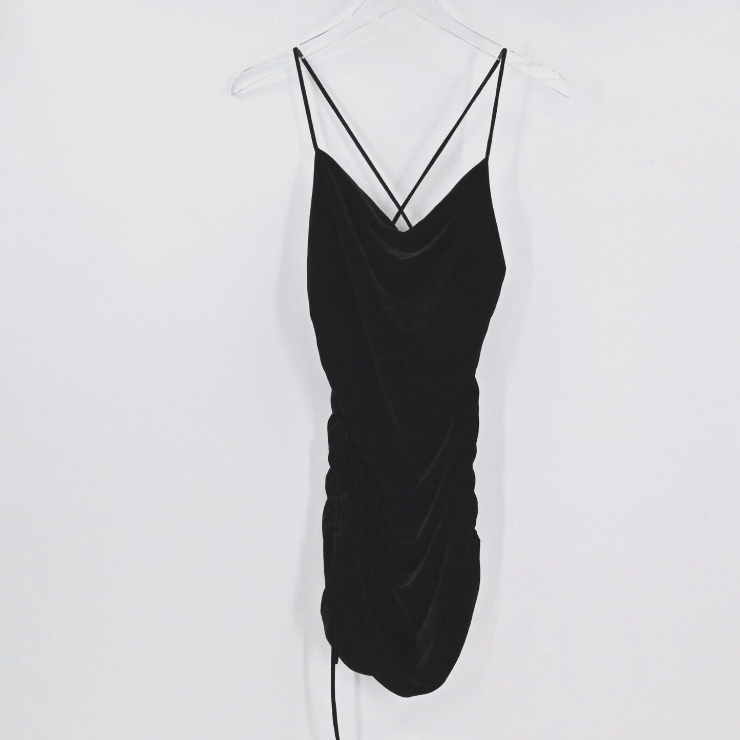 ZARA Dress Womens Size Small Black Strappy Halter Mini Velvet Cowl Cinched Sides