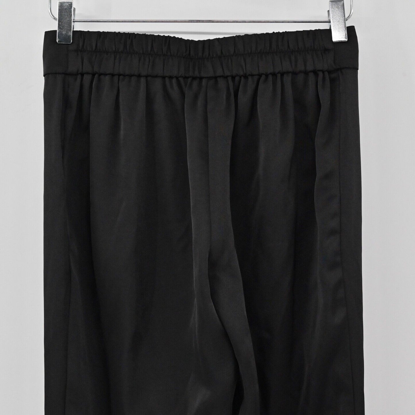 NADINE MERABI Pants Women Sz 2 Black Satin Feather Cuff Darcie Pajama Retro Glam
