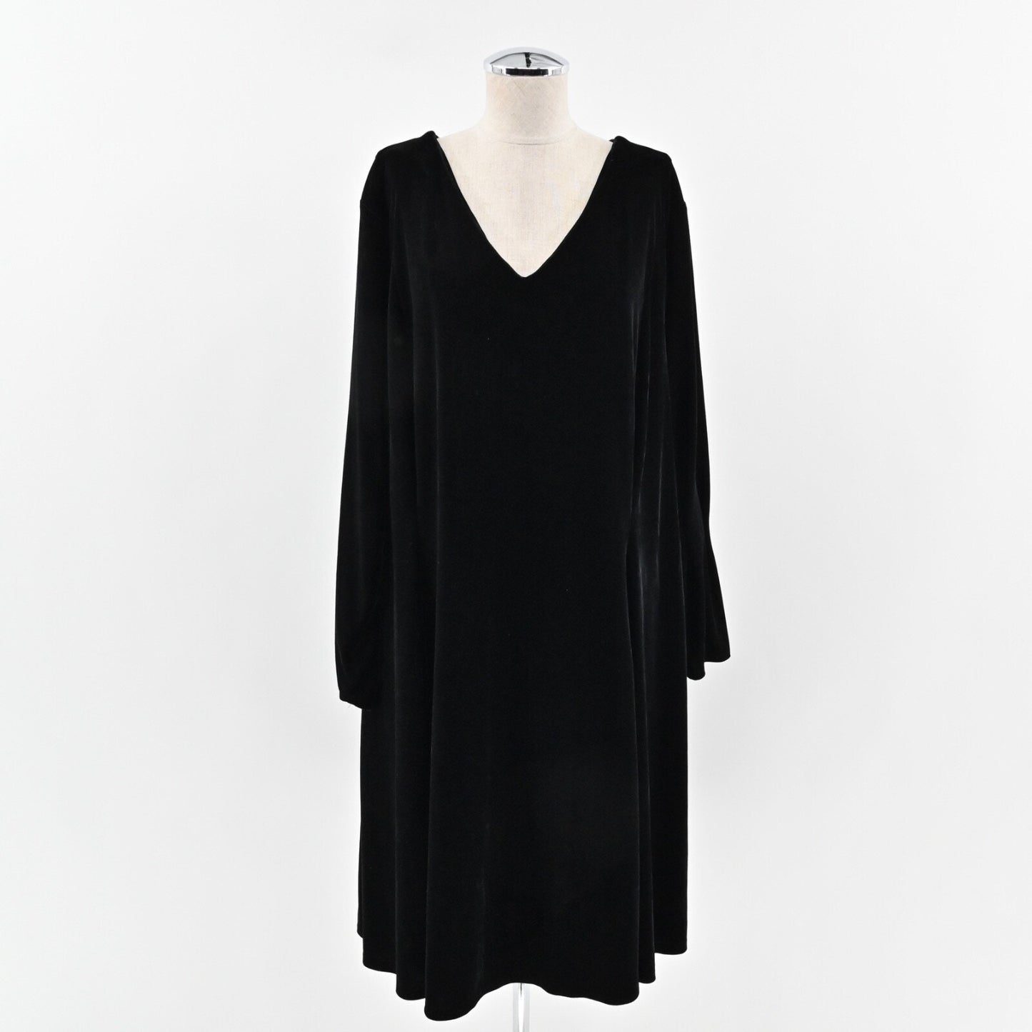 ALEXIA ADMOR Velvet Dress Sz 2X Black V Neck Long Sleeve Retro Whimsigoth Shift