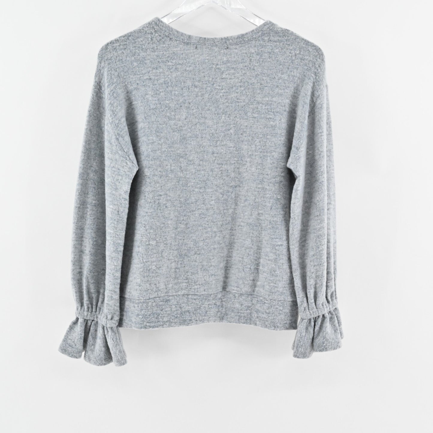 NWOT Anthropologie Sweater Eri Ali Sasha Hacci Top Gray SOFT Ruffle Cozy Size S