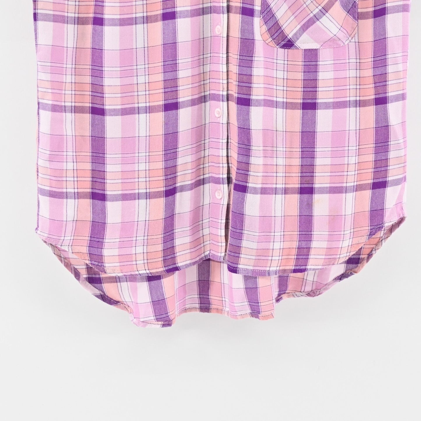 CLOTH STONE Top Womens Sz S Pink Purple Plaid Button Front Short Sleeve Western