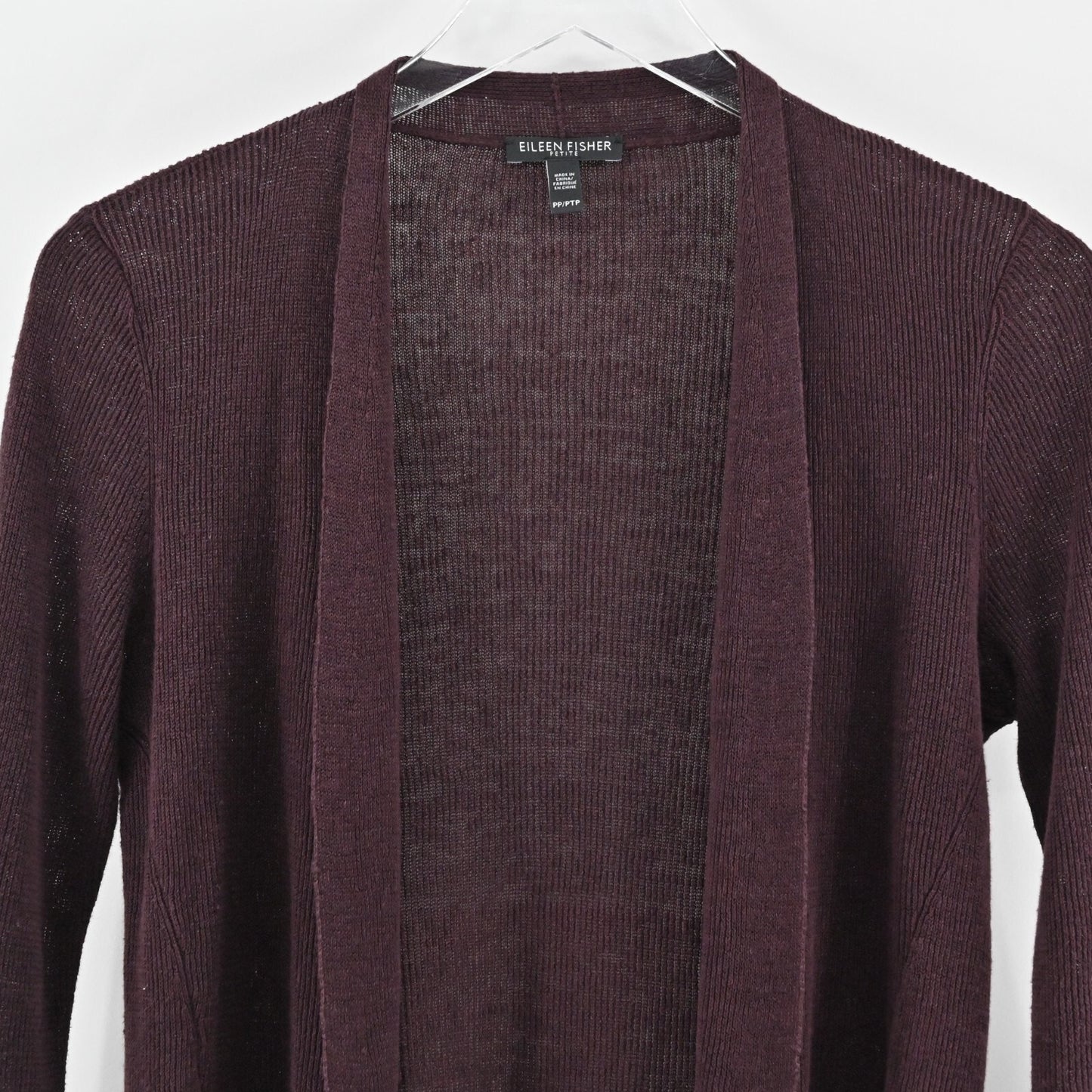 EILEEN FISHER Cardigan Sweater Womens Size PP Dark Burgundy Organic Linen Knit