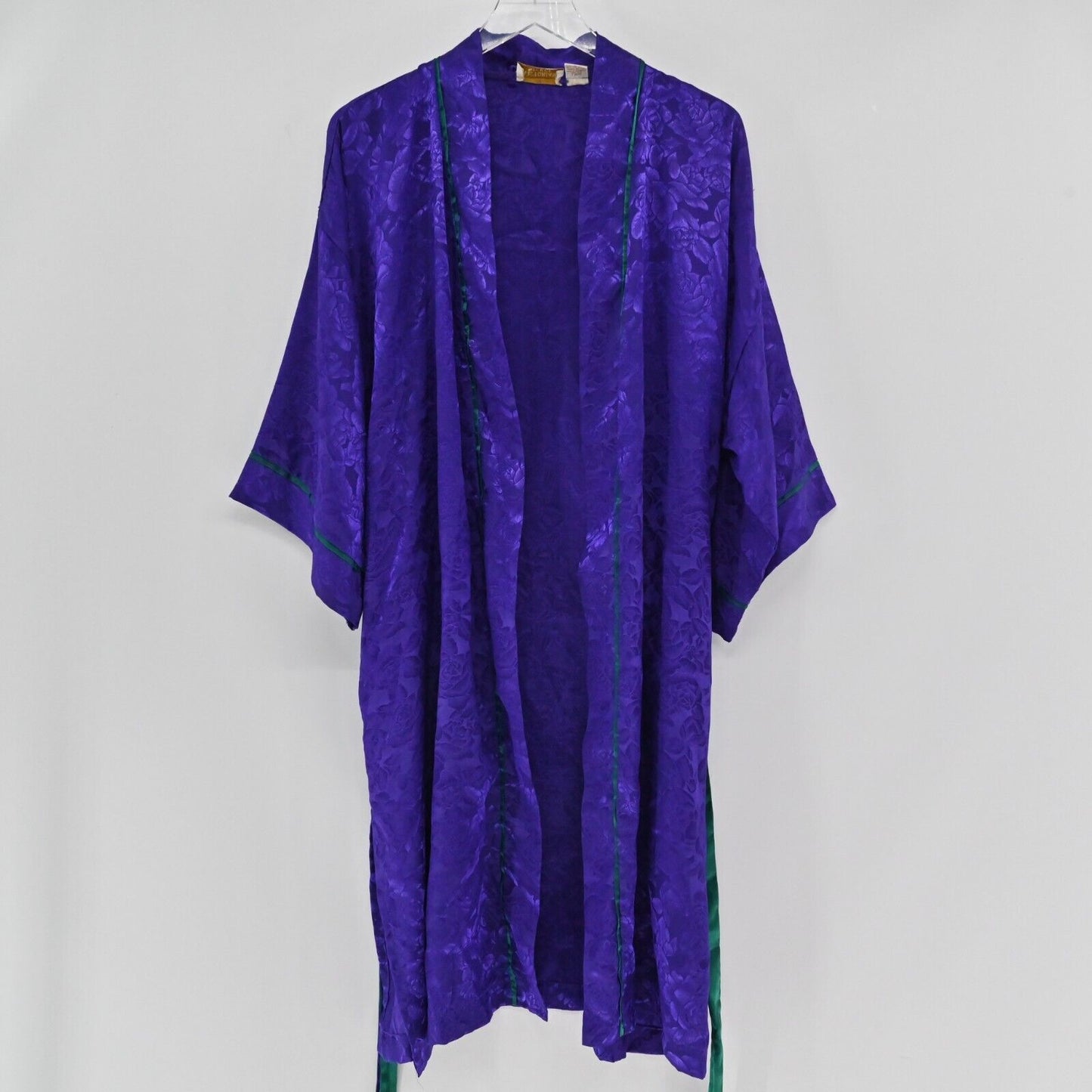 Vtg VICTORIAS SECRET Robe Womens Size OS Long Purple Satin Floral Tie Gold Label