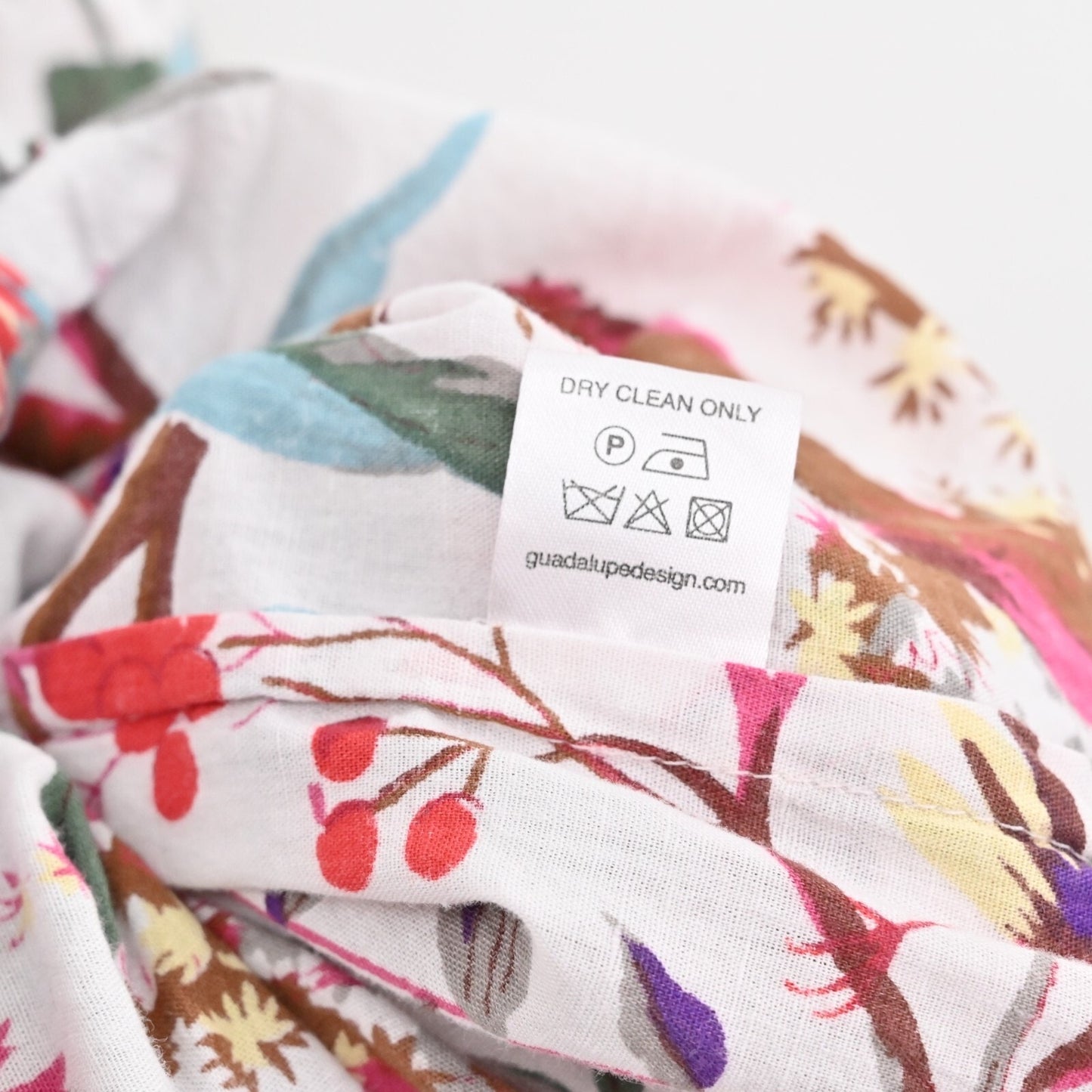 GUADALUPE DESIGN Maxi Dress Size S Cotton Tie Neck Bird Floral Print Relaxed