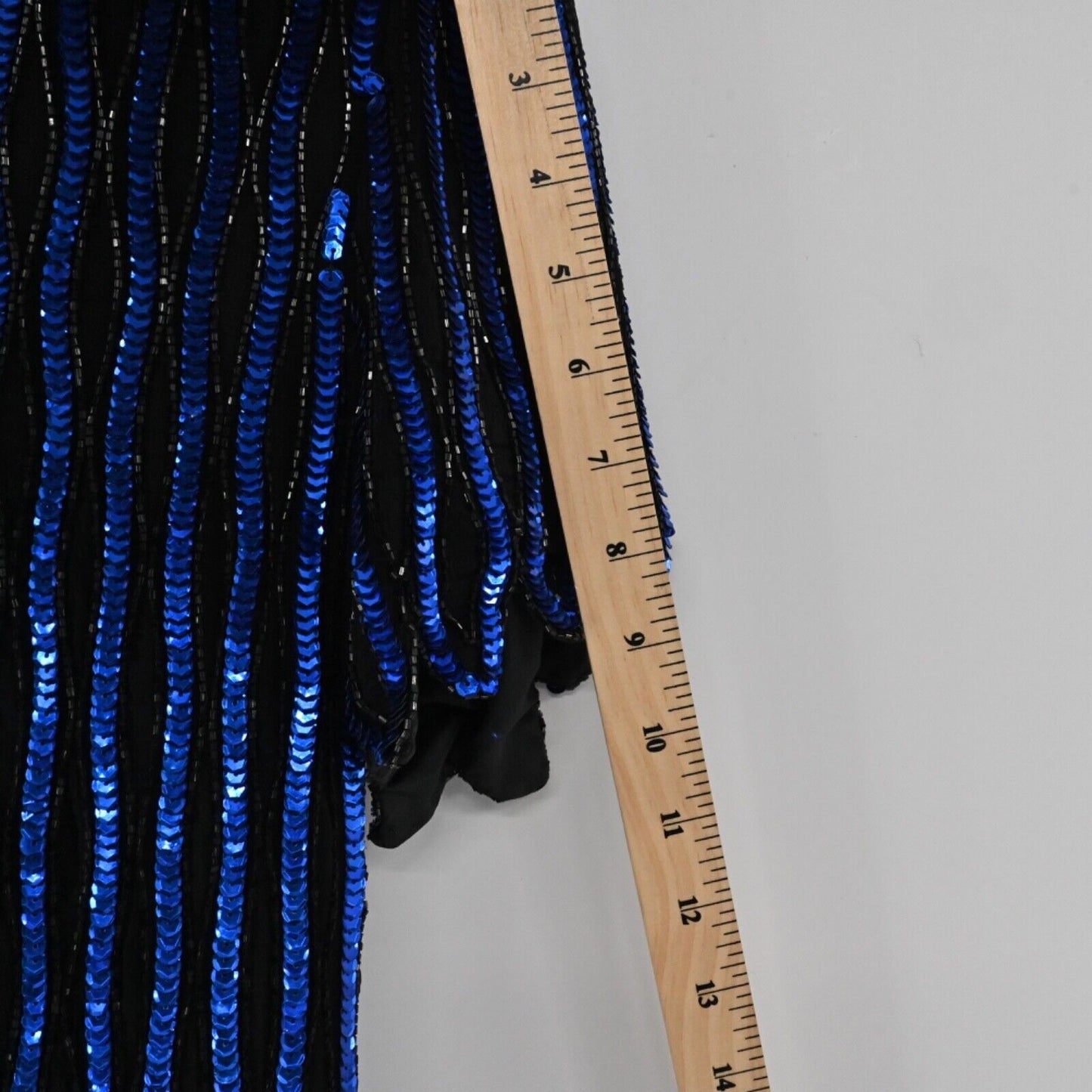 Vtg STENAY Top Womens Sz M Black Blue Sequin Beaded Stripe Silk Short Sleeve 80s