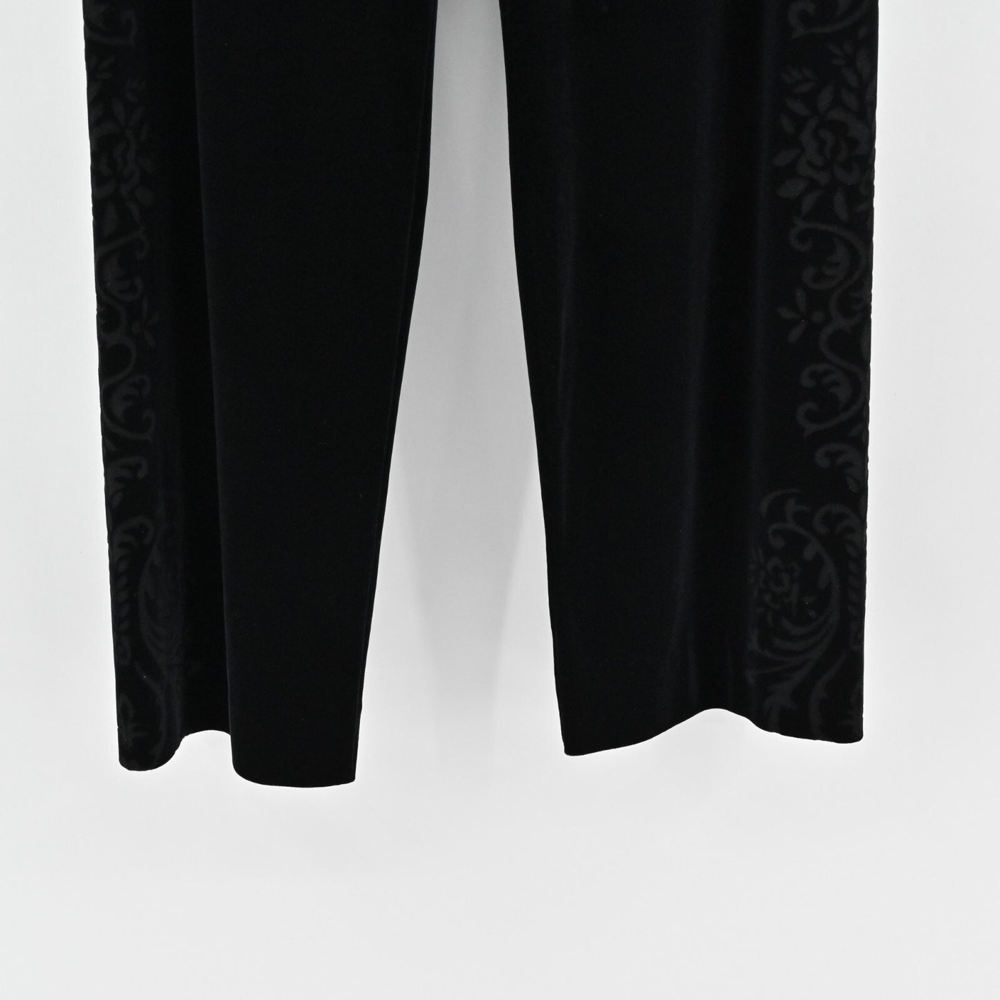 ST JOHN Pants Womens Sz S Sport Pull On Black Wide Leg Velvet Burnout Side Print