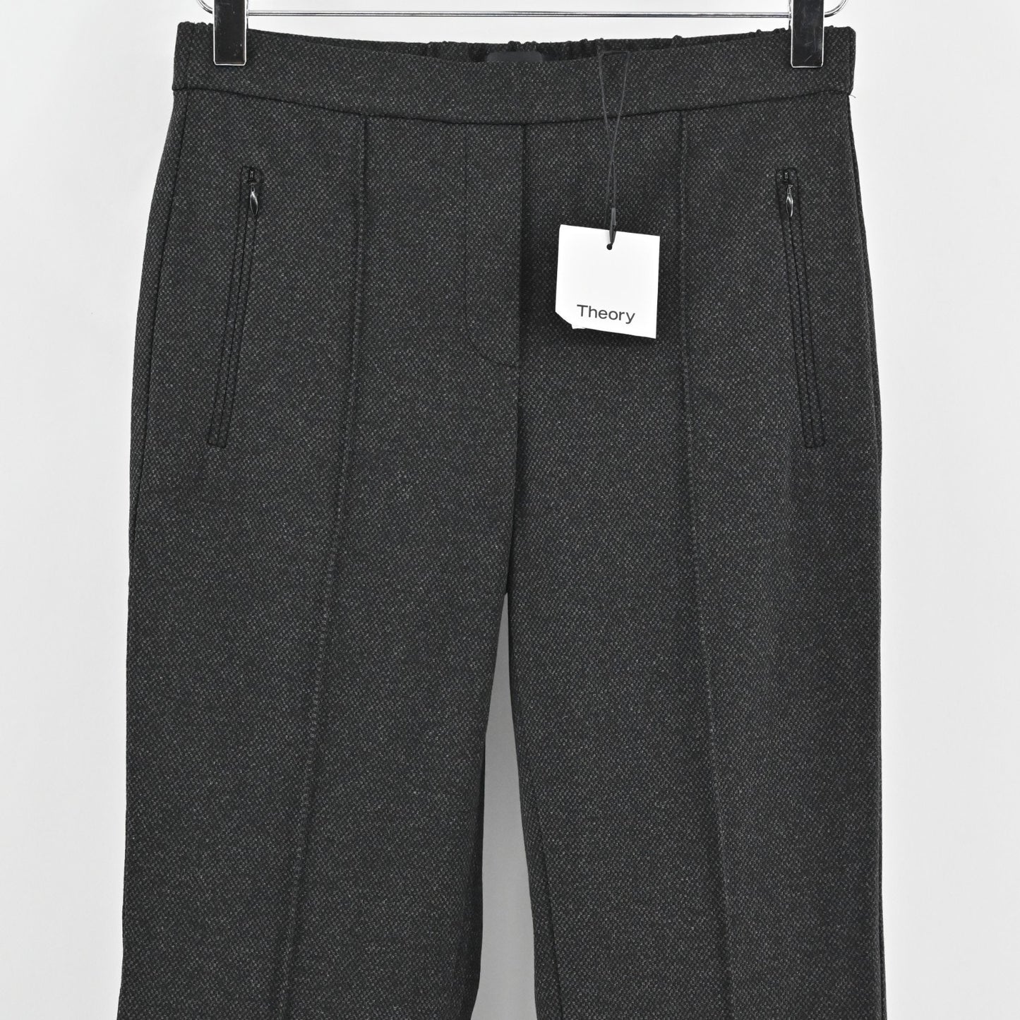 THEORY Demitria Regent Knit Pants Womens Size 2 Pull On Gray Multi Flare NEW