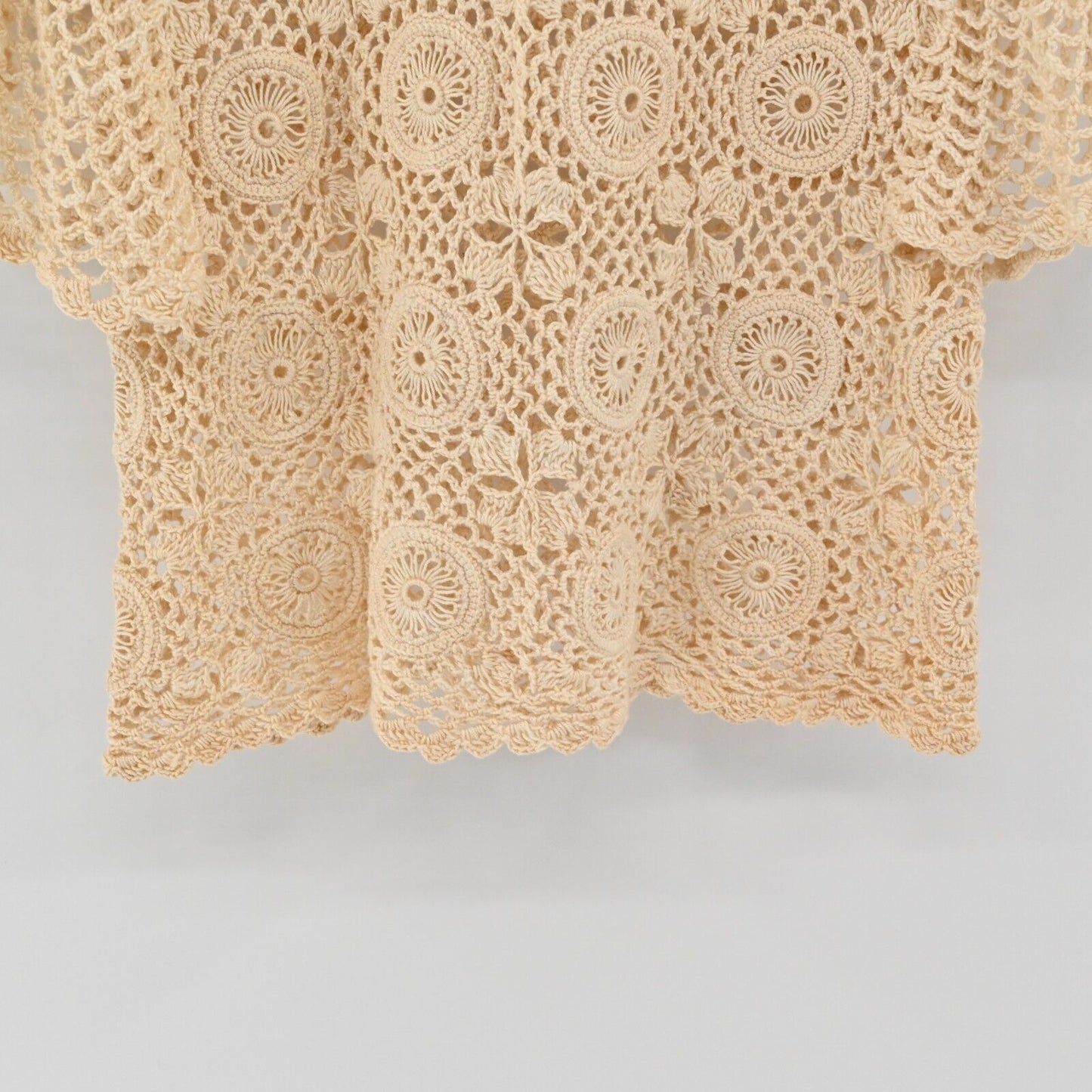 Vtg SK IMPORTS Crochet Top Womens Sz S Handmade Knit Boho Flutter Festival Fairy