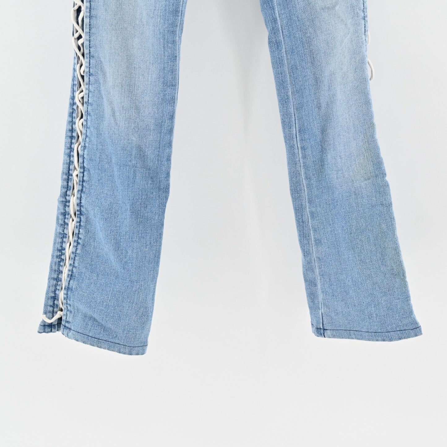 ANDREW CHARLES Jeans Sz 26 Corset Light Wash Lace Up Low Rise Flare Leg Retro