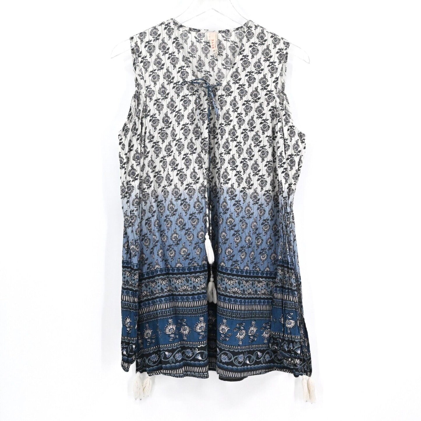 RAGA Dress Womens Size XS Night Bloomer Mini Cold Shoulder Tassel Metallic Boho