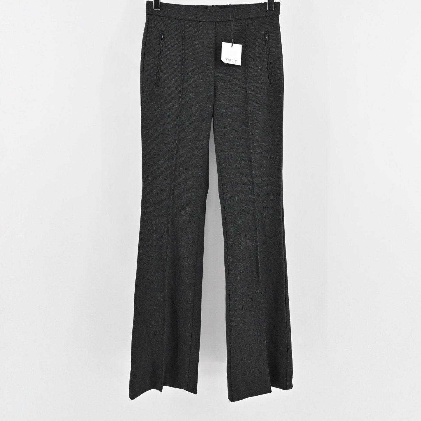 THEORY Demitria Regent Knit Pants Womens Size 2 Pull On Gray Multi Flare NEW