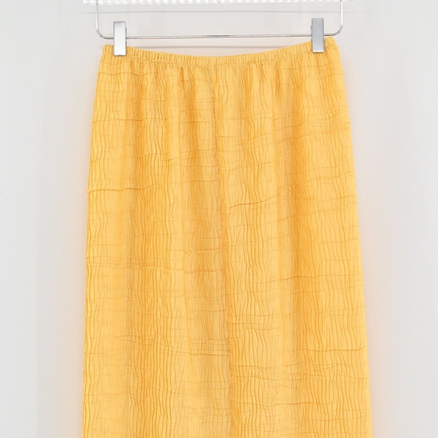 VTG 00s Y2k ESCADA Maxi Skirt Womens Size 34 Satin Crinkle Yellow Elastic Waist