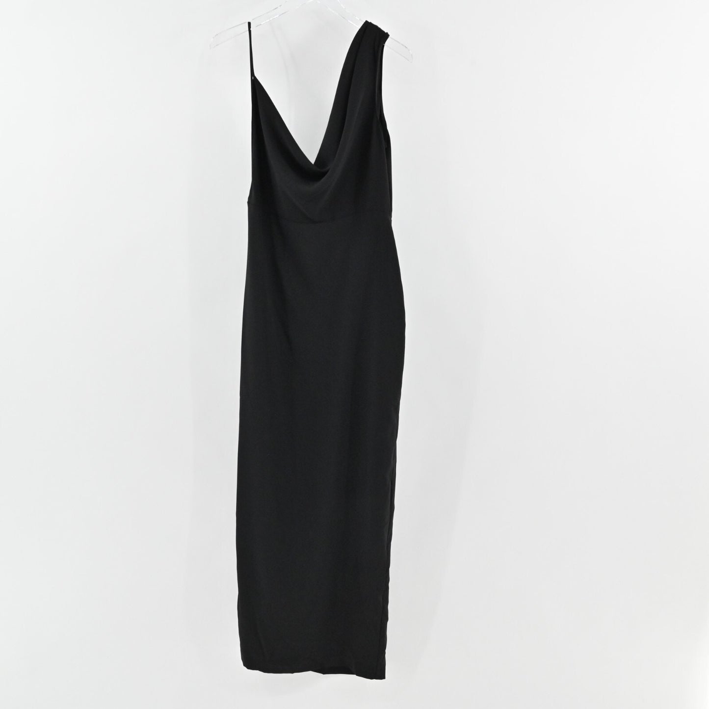 AMANDA UPRICHARD Arial Dress Size L Drape Front Sleeveless Crepe Black Maxi Gown