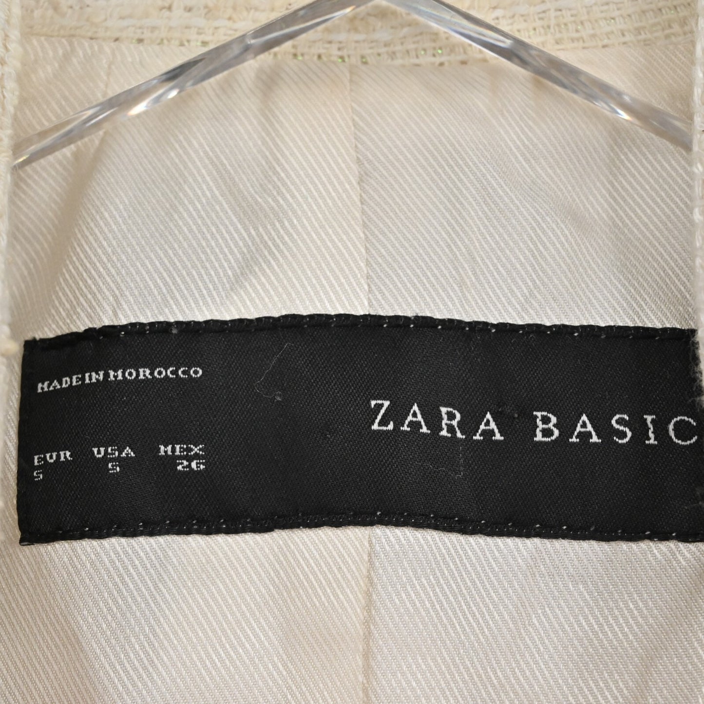 ZARA Womens Tweed Blazer Size S Cream Button Zip Pocket Single Breasted Jacket