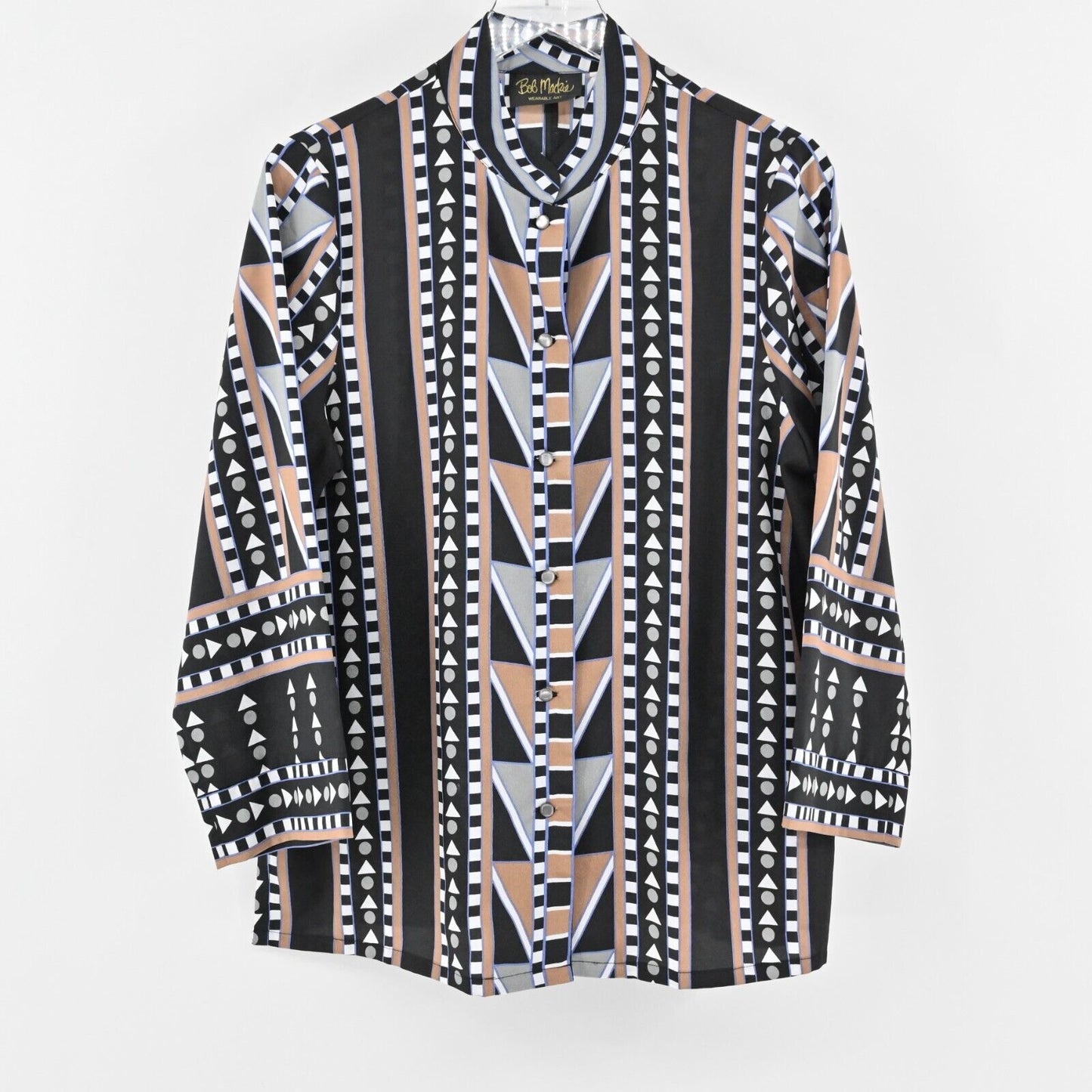 BOB MACKIE Top Womens Size XL Blouse Multicolor Geometric Print Wearable Art