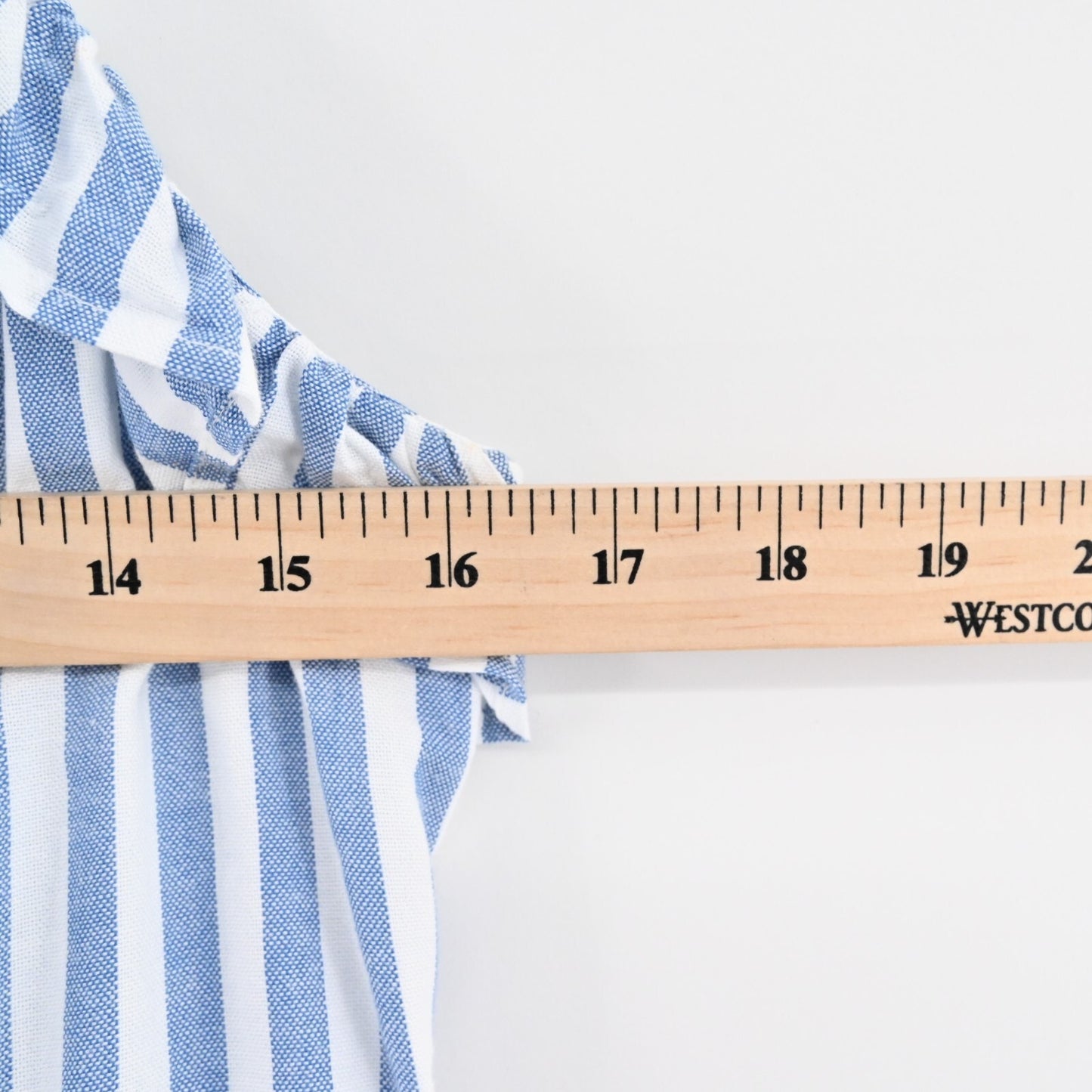 AND NOW THIS Dress Size M Chambray Blue White Stripe Ruffle Sleeveless Midi NEW