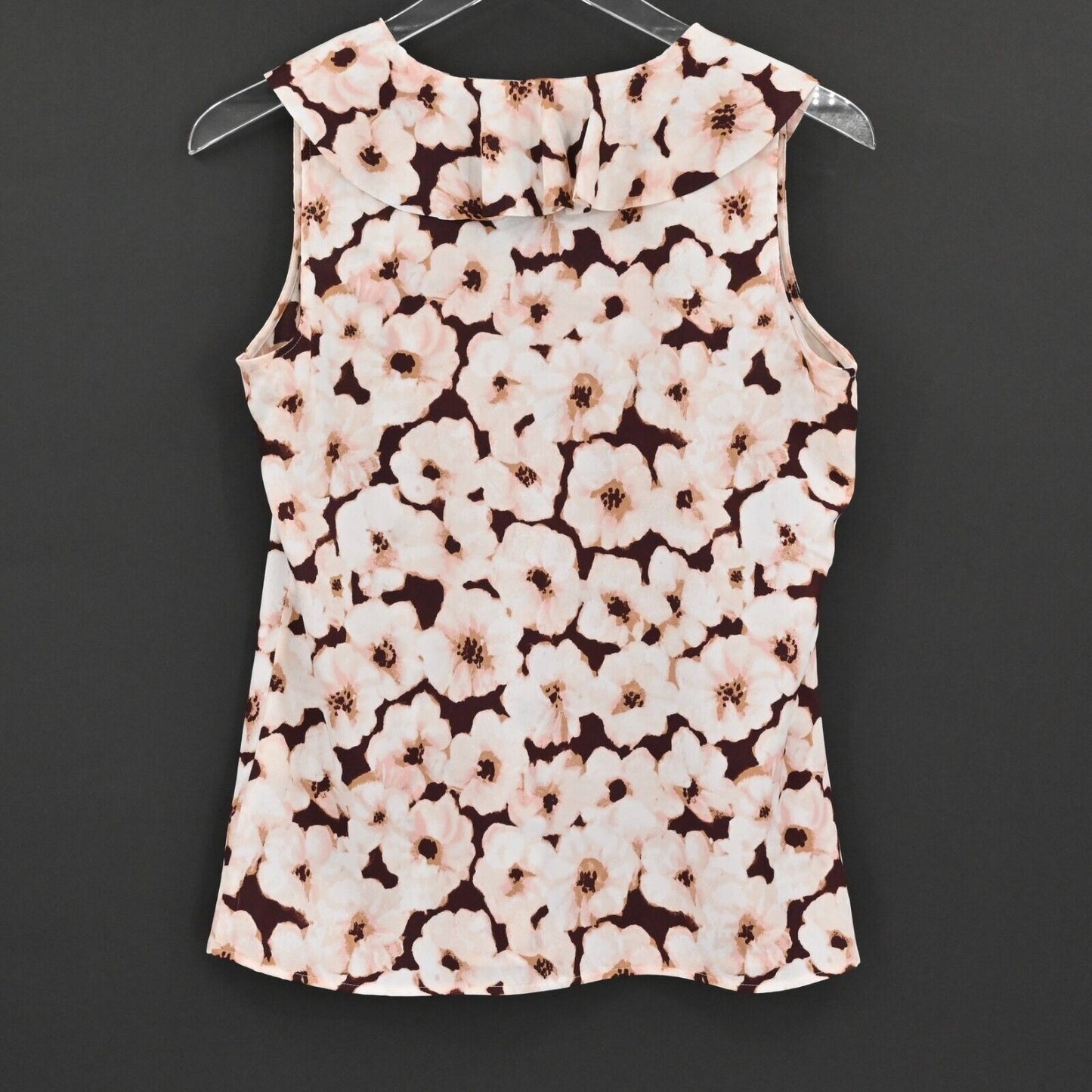 BANANA REPUBLIC Top Womens Sz XS Burgundy Blush Floral Sleeveless Ruffle V Neck